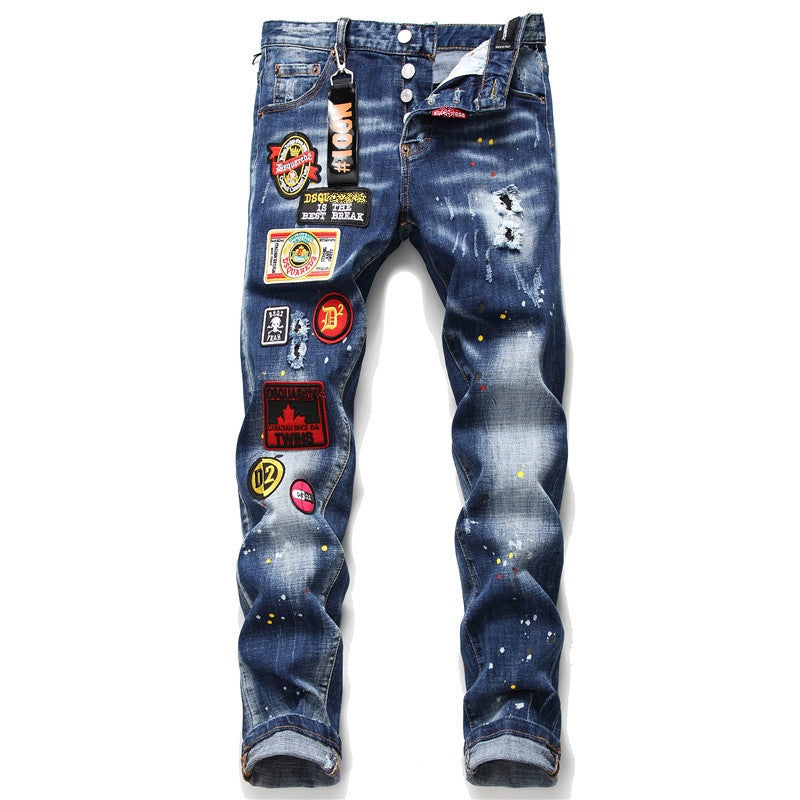 SOLO-DSQ2 Maple leaf hole badge Jeans