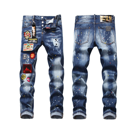 SOLO-DSQ2 Maple leaf hole badge Jeans