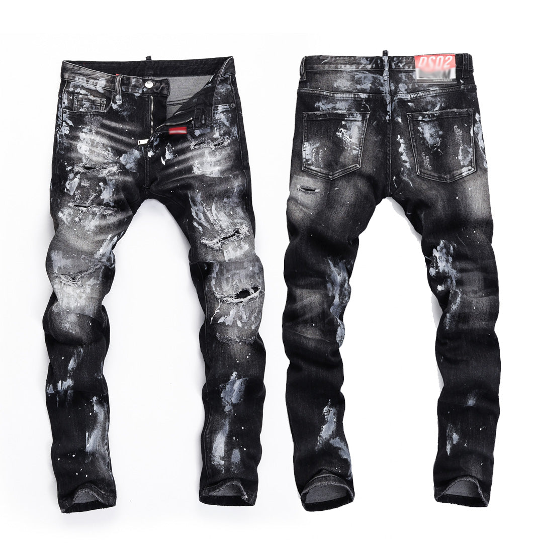 SOLO-DSQ2 2025ss Ripped Black Jeans