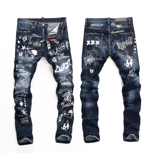 SOLO-DSQ2 Blue Graffiti Jeans