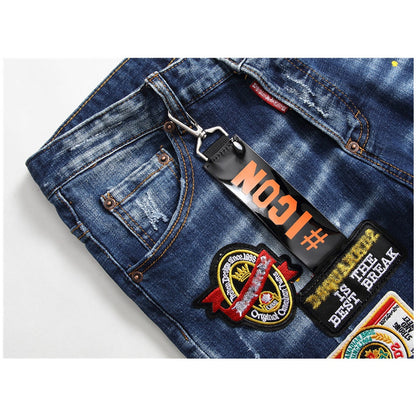 SOLO-DSQ2 Maple leaf hole badge Jeans